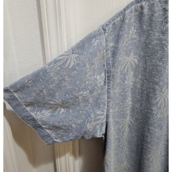 Tommy Bahama Hawaiian Floral Palm Tree Blue Button Shirt Silk Luau Camp Size XL - Picture 4 of 12